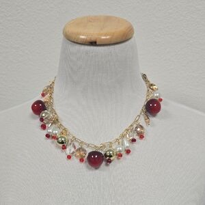 Chic Gold and Red Beaded Necklace